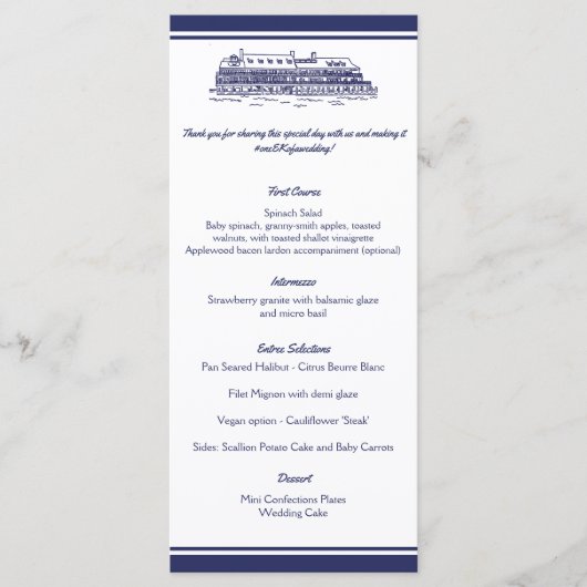 Nautical Anchor on Navy Wedding Menu v7 for JRoy Menükarte (Vorderseite)