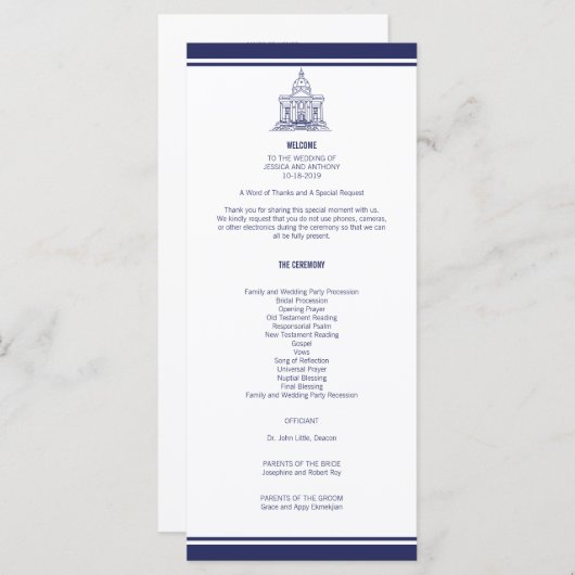 Nautical Anchor on Navy Wedding Program v4 JRoy Menükarte (Vorne/Hinten)