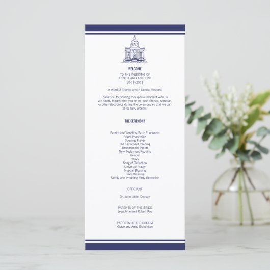 Nautical Anchor on Navy Wedding Program v4 JRoy Menükarte (Stehend Vorderseite)