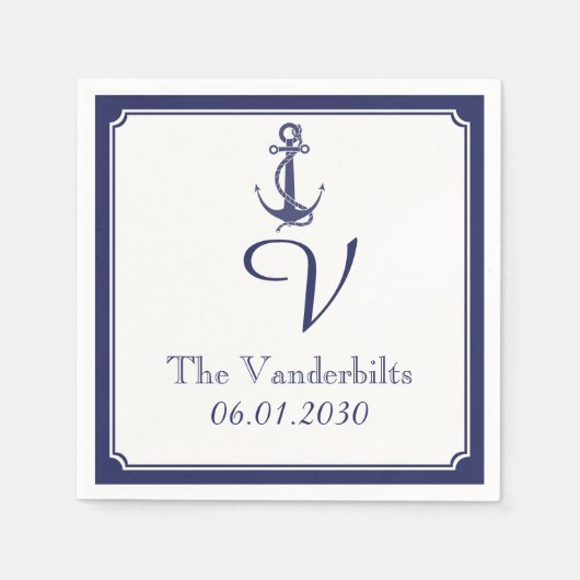Nautical Anchor on Navy Wedding Serviette (Vorderseite)