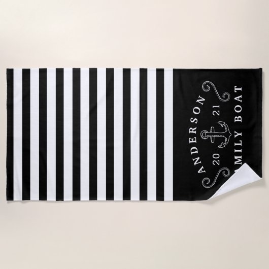 Nautical Anchor Personalisiert Black Strandtuch (Vorderseite)