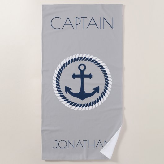 Nautical Anchor Personalisiert Captain Strandtuch (Vorderseite)