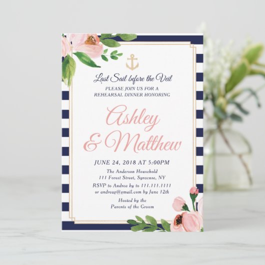 Nautical Anchor Probe Dinner Einladung (Stehend Vorderseite)