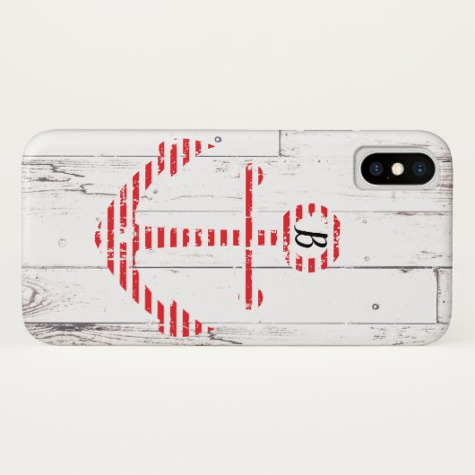 Nautical Anchor Red Stripes White Wood Case-Mate iPhone Hülle (Rückseite (Horizontal))
