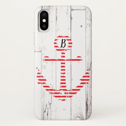Nautical Anchor Red Stripes White Wood Case-Mate iPhone Hülle (Rückseite)