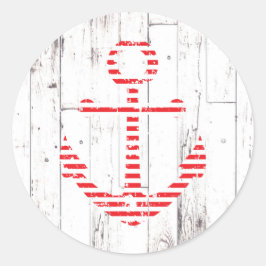 Nautical Anchor Red Stripes White Wood Party Runder Aufkleber