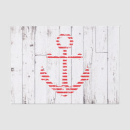Nautical Anchor Red Stripes White Wood Party Seidenpapier