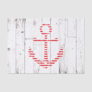 Nautical Anchor Red Stripes White Wood Party Seidenpapier