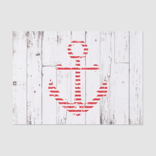 Nautical Anchor Red Stripes White Wood Party Seidenpapier (Vorderseite)