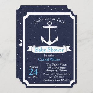 Nautical Anchor & Ribbon Baby Boy Babydusche Einladung