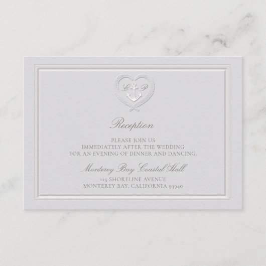 Nautical Anchor Rope Coastal Empfang Hochzeit Begleitkarte (Vorderseite)