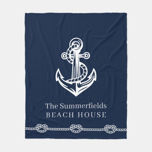 Nautical Anchor Rope Family Vacation Beach House Fleecedecke (Vorderseite)