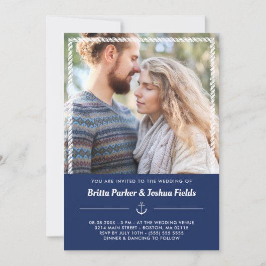 Nautical Anchor & Rope Foto Wedding Einladung (Vorderseite)