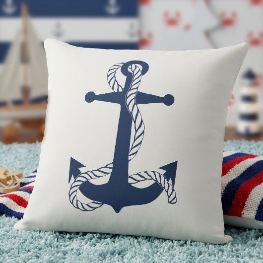 Nautical Anchor & Rope Navy White ID836 Kissen