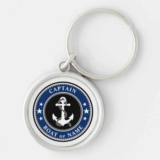 Nautical Anchor Rope & Stars Captain or Boat Name Schlüsselanhänger (Vorne)