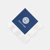 Nautical Anchor Rope Wheel Navy Blue Boat Name Serviette (Ecke)