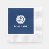 Nautical Anchor Rope Wheel Navy Blue Boat Name Serviette (Vorderseite)