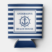 Nautical Anchor Rope Wheel Striped Beach House Dosenkühler (Vorderseite)