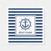 Nautical Anchor Rope Wheel Striped Boat Name Serviette (Vorderseite)