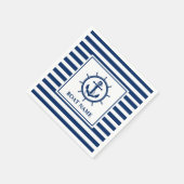 Nautical Anchor Rope Wheel Striped Boat Name Serviette (Ecke)