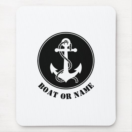 Nautical Anchor & Rope Your Boote oder Name Black Mousepad (Vorne)
