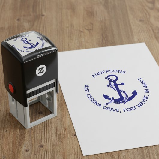 Nautical Anchor Round Family Return Address Stamp Permastempel