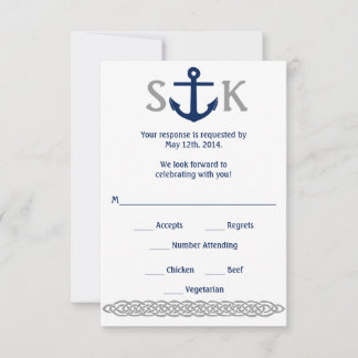 Nautical Anchor RSVP Card Navy and Grau