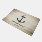 Nautical Anchor Rustic Gray Wood Individuelle Name Fußmatte (Schrägansicht)