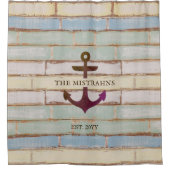 Nautical Anchor Rustic Wood Boat Name Badezimmer Duschvorhang (Vorderseite)