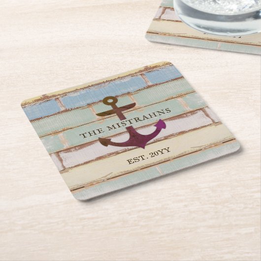 Nautical Anchor Rustic Wood Boat Name Rechteckiger Pappuntersetzer (angewinkelt)