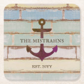 Nautical Anchor Rustic Wood Boat Name Rechteckiger Pappuntersetzer (Vorderseite)