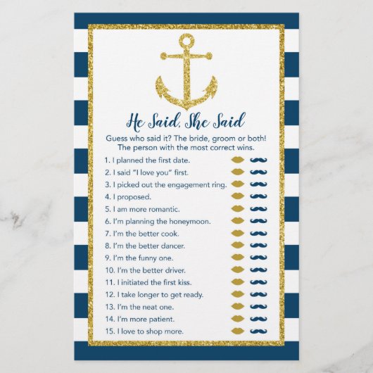 Nautical Anchor sagte, sie sagte Bridal Game (Vorderseite)
