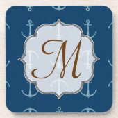 Nautical Anchor Sail Sailin Monogram Drink Unterse Untersetzer (Vorderseite)