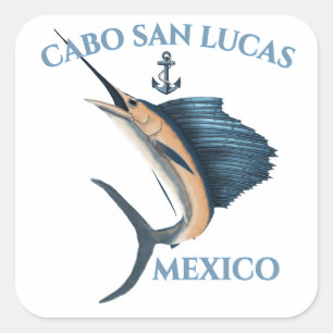 Nautical Anchor Sailfish Cabo San Lucas Quadratischer Aufkleber