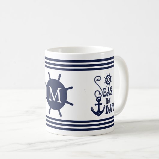 Nautical Anchor SEAS THE DANavy Mit Monogramm Kaffeetasse (VorderseiteRechts)