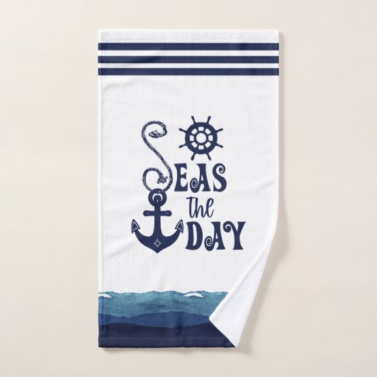 Nautical Anchor SEAS THE DAY Badhandtuch Set (Handtuch)