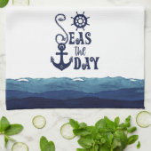 Nautical Anchor SEAS THE DAY Navy Blue White Geschirrtuch (Gefaltet)