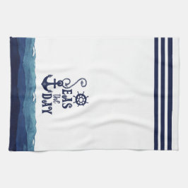 Nautical Anchor SEAS THE DAY Navy Blue White Geschirrtuch
