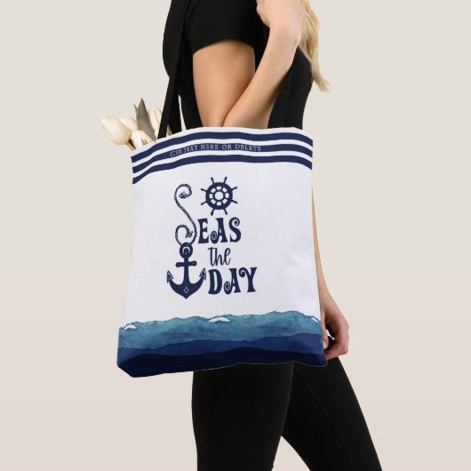 Nautical Anchor SEAS THE DAY Navy Personalisiert B Tasche (Von Nahem)