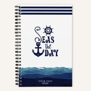 Nautical Anchor SEAS THE DAY Watercolor Waves Notizblock