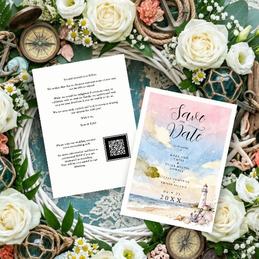 Nautical Anchor & Seashells Coastal Scene Wedding Save The Date