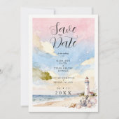 Nautical Anchor & Seashells Coastal Scene Wedding Save The Date (Vorderseite)