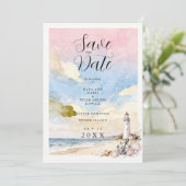 Nautical Anchor & Seashells Coastal Scene Wedding Save The Date (Stehend Vorderseite)