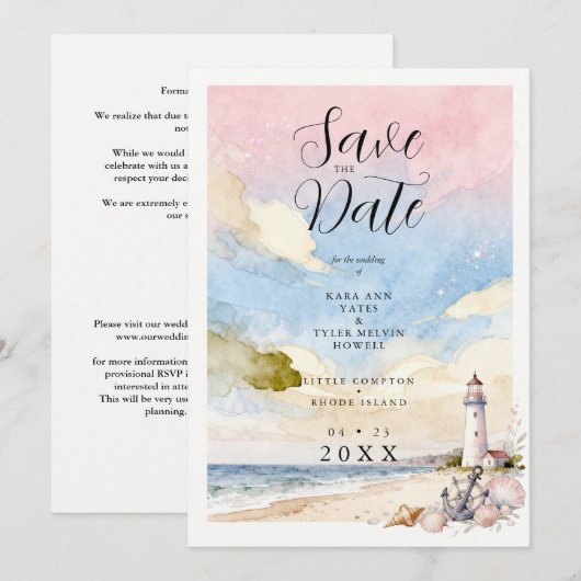 Nautical Anchor & Seashells Coastal Scene Wedding Save The Date (Vorne/Hinten)