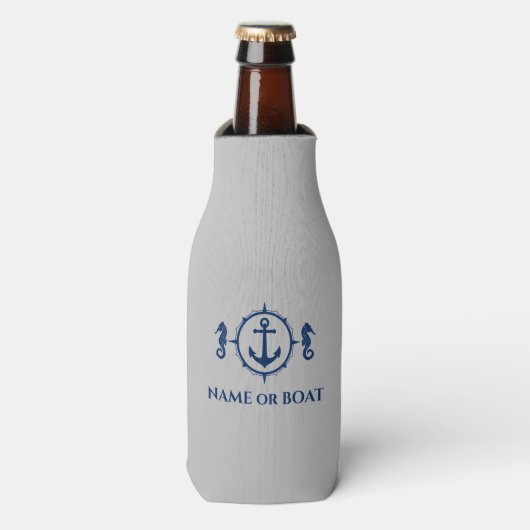 Nautical Anchor Seepferd Ihr Name oder Boot Lt Gra Flaschenkühler (Flaschenvorderseite)