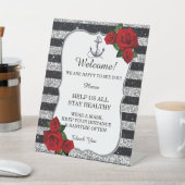 Nautical Anchor Silver Black Stripe Hochzeitssiche Sockelschild (In SItu)