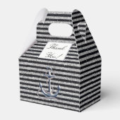 Nautical Anchor Silver Black Stripes Wedding Geschenkschachtel (Rückseite)