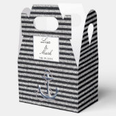 Nautical Anchor Silver Black Stripes Wedding Geschenkschachtel (Geöffnet)