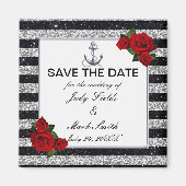 Nautical Anchor Silver Black Stripes Wedding Magnet (Vorne)