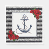Nautical Anchor Silver Black Stripes Wedding Serviette (Vorderseite)